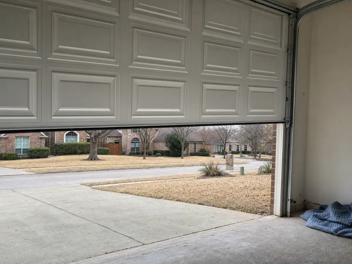 Newly installed garage door viewed from inside the garage — completed job in Southlake, TX